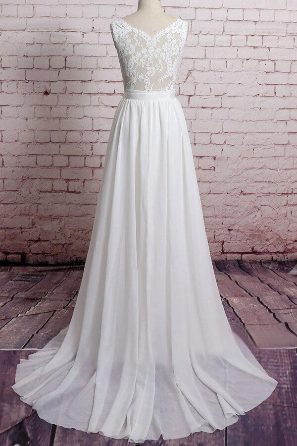 Awesome V-neck Lace Chiffon A-line Wedding Dress Online