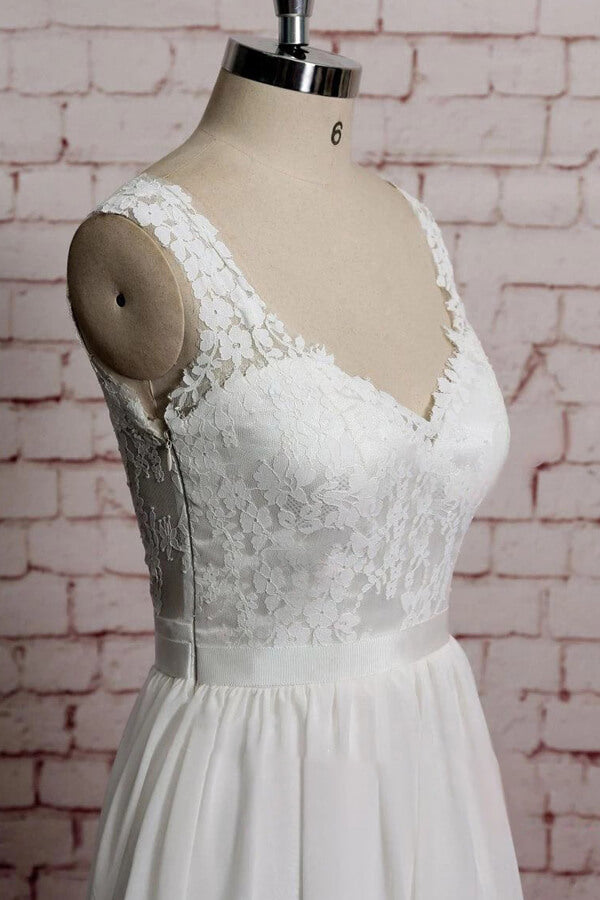 Awesome V-neck Lace Chiffon A-line Wedding Dress Online