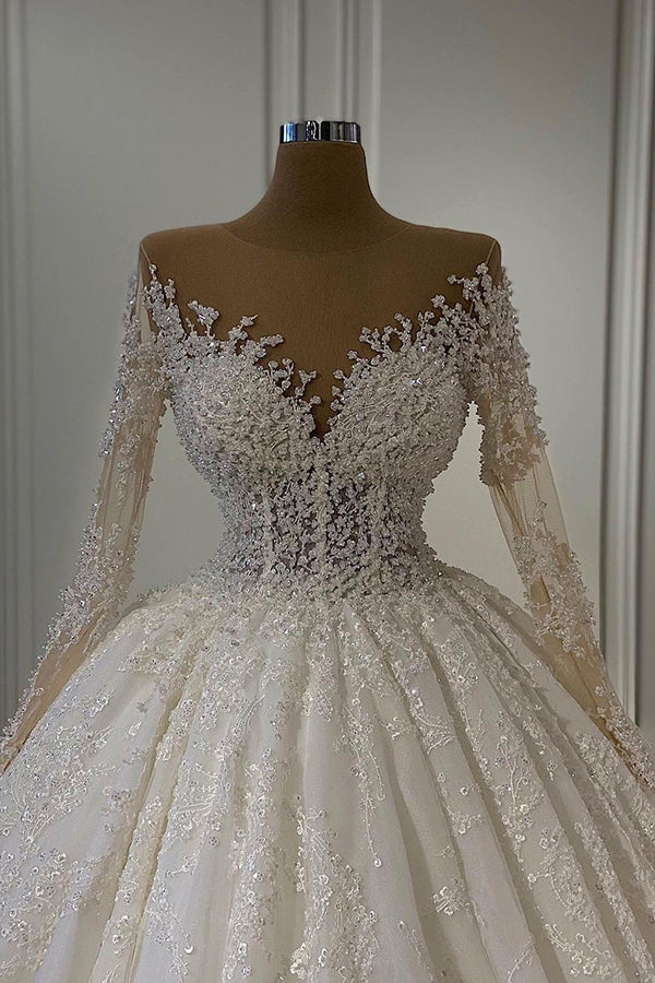 Ball Gown Long Sleeves Wedding Dress With Lace Appliques