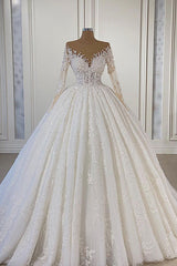 Ball Gown Long Sleeves Wedding Dress With Lace Appliques