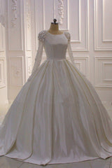 Ball Gown Satin Long Sleeves Wedding dress Jewel Ruffles Flowers Bedaings Bridal Gowns On sale