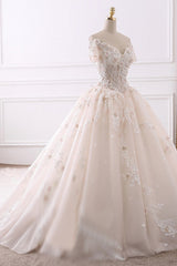 Ball Gown V-Neck Tulle Beadings Wedding Dress Lace Appliques Short Sleeves Bridal Gowns with Flowers On Sale