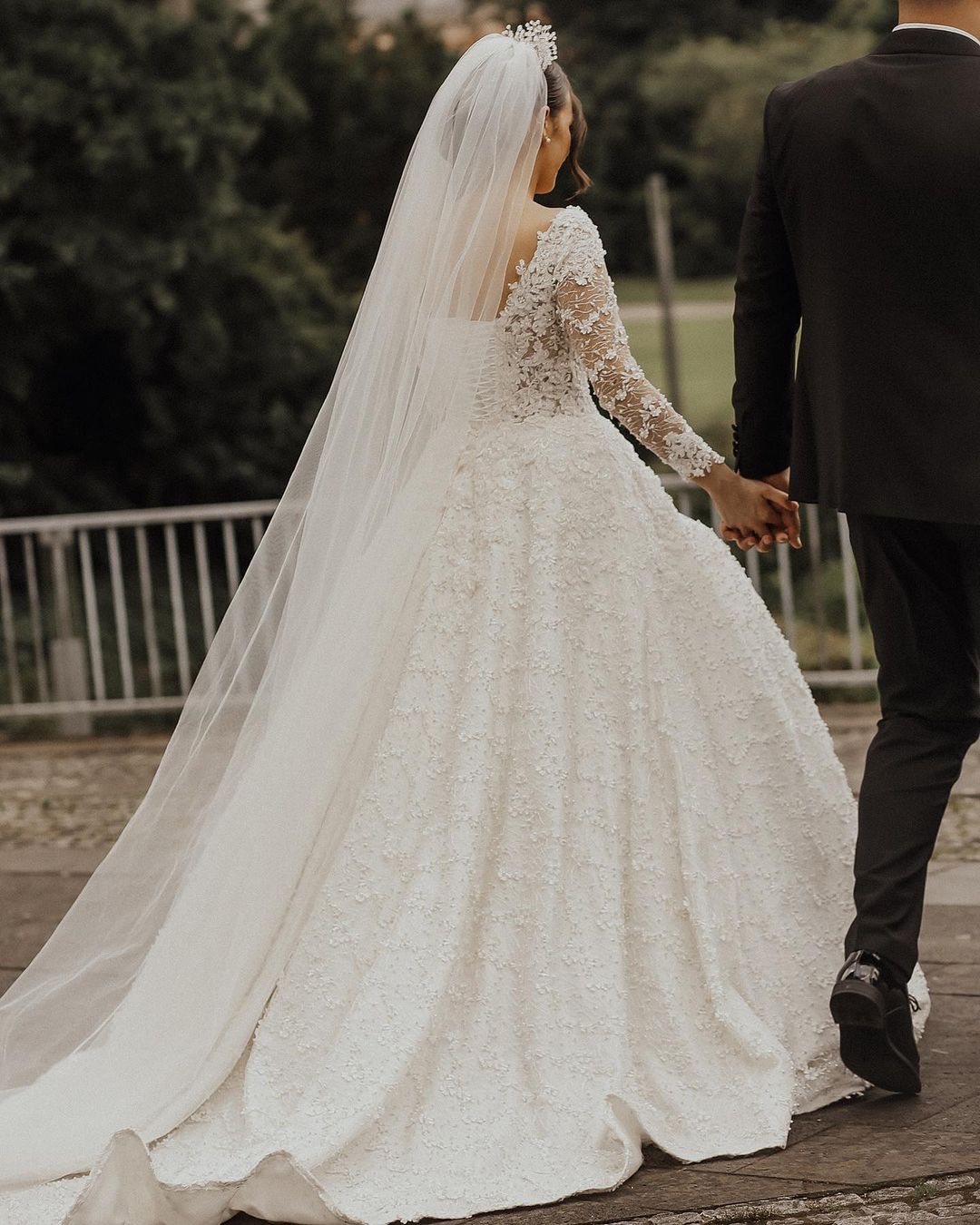 Ball Gown Wedding Dress Long Sleeves With Lace Appliques