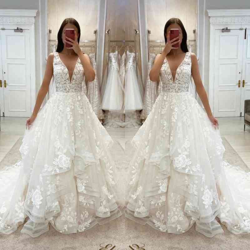 Bbridal V-Neck Open Back Wedding Dress Lace Sleeveless