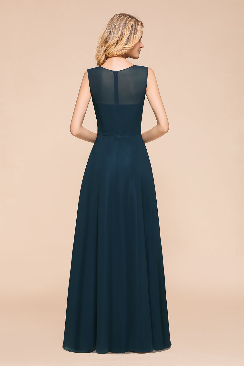 Beautiful Chiffon Jewel Ruffle Navy Affordable Bridesmaid Dresses Online