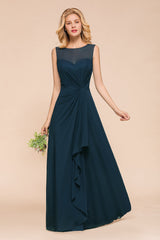 Beautiful Chiffon Jewel Ruffle Navy Affordable Bridesmaid Dresses Online