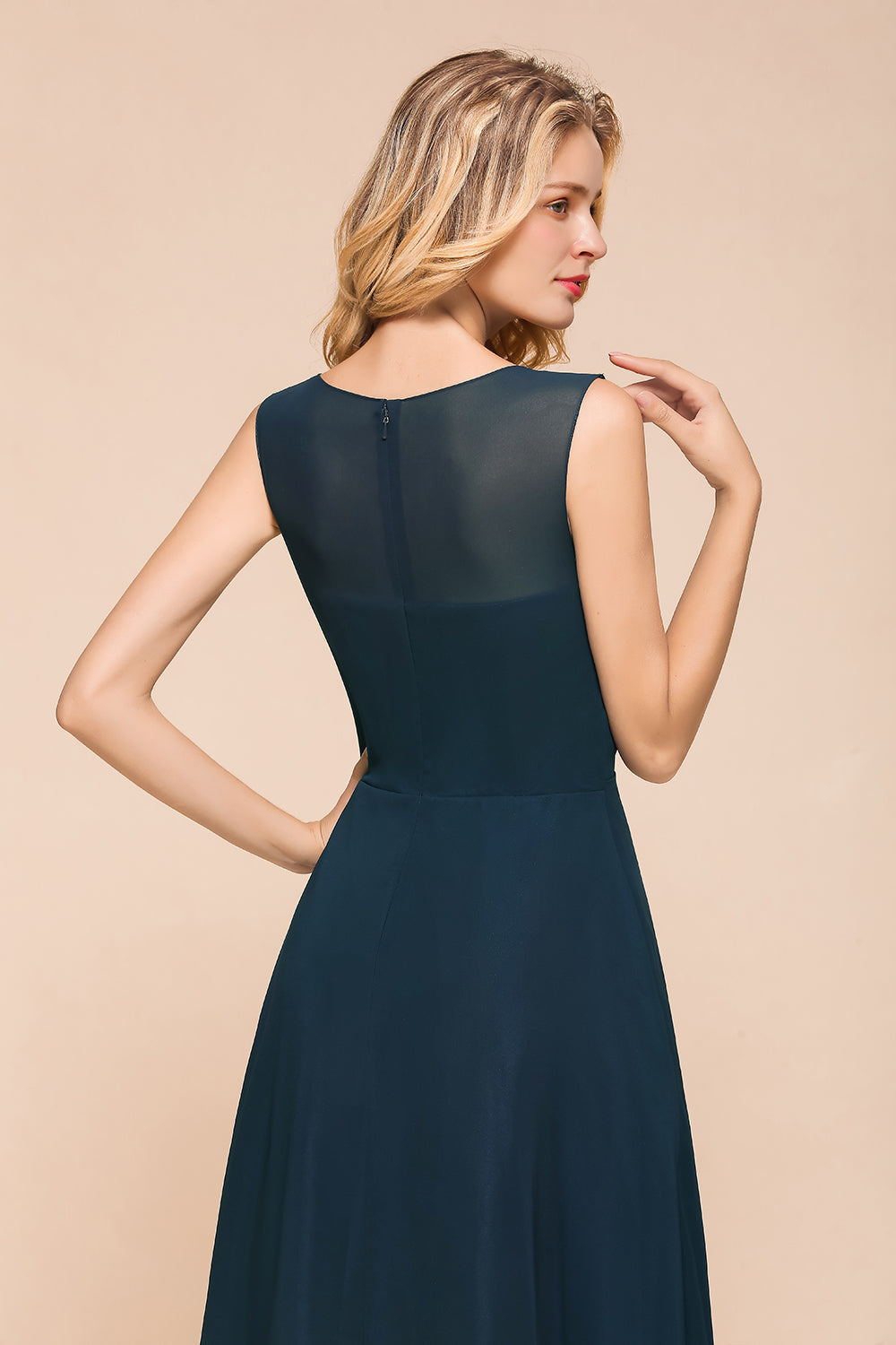 Beautiful Chiffon Jewel Ruffle Navy Affordable Bridesmaid Dresses Online