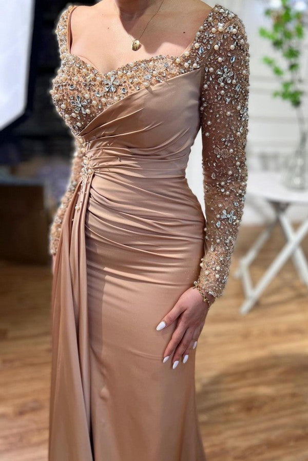 Beautiful Long Mermaid Beaded Prom Dress with Long Sleeves