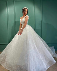 Beautiful Ivory A-line V-neck Lace Sleeveless Wedding Dress