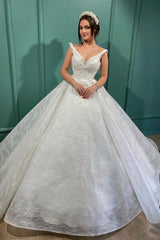 Beautiful Ivory A-line V-neck Lace Sleeveless Wedding Dress