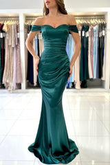 Beautiful Elegant Long Dark Green Off-shoulder Mermaid Sleeveless Evening Gowns