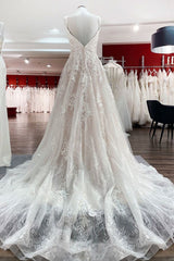 Beautiful Sleeveless Tulle Lace V Neck Ruffles A-Line Wedding Dresses Long