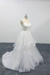 Best Appliques Spaghetti Strap Tulle Wedding Dress On Sale