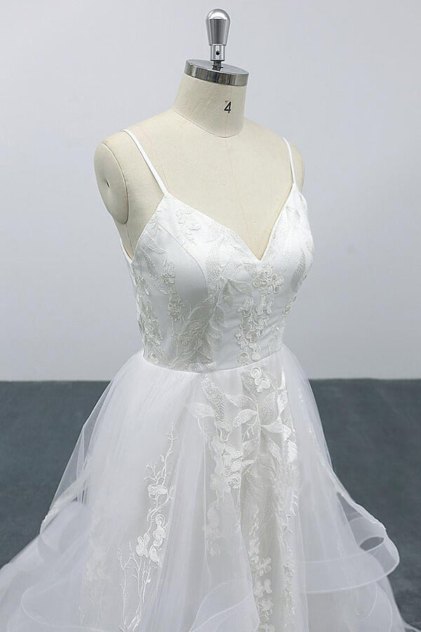 Best Appliques Spaghetti Strap Tulle Wedding Dress On Sale