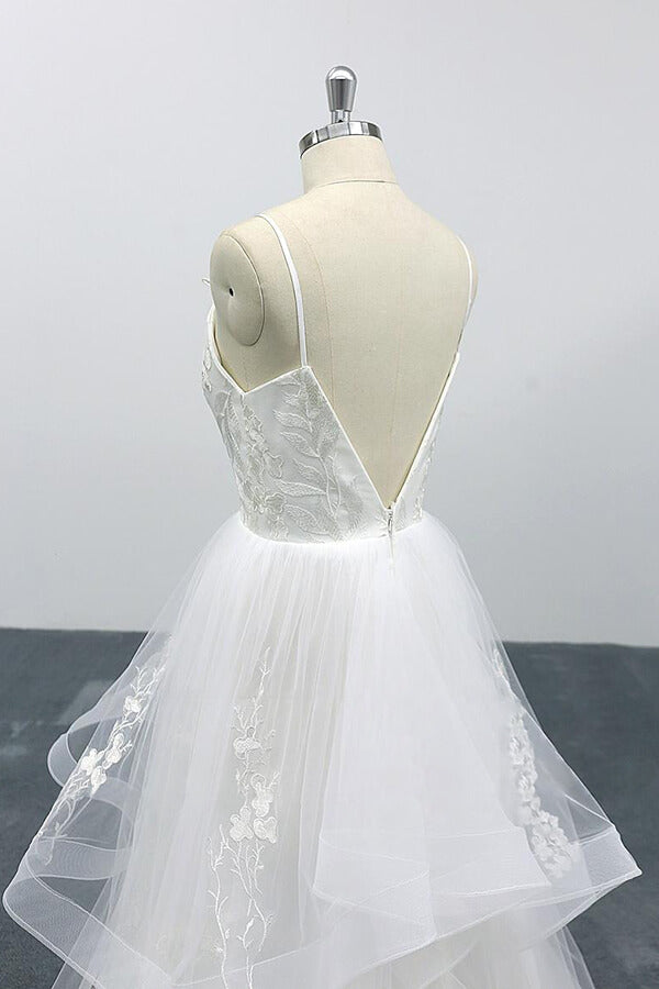 Best Appliques Spaghetti Strap Tulle Wedding Dress On Sale