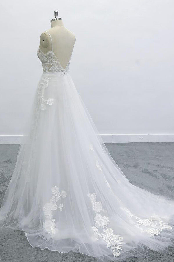 Best Spaghetti Strap Appliques Tulle Wedding Dress On Sale