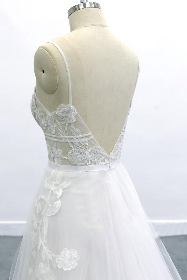 Best Spaghetti Strap Appliques Tulle Wedding Dress On Sale