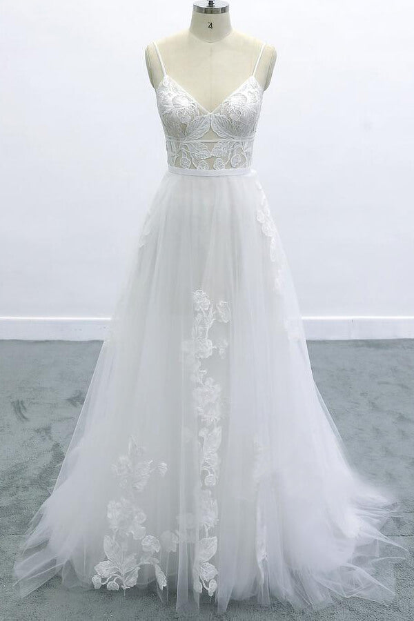 Best Spaghetti Strap Appliques Tulle Wedding Dress On Sale