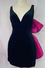 Black Plunging V Bow-Back Bodycon Mini Party Dress