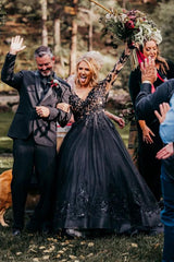 Black Wedding Dress Long Sleeves With Lace