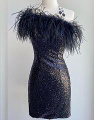 Farrah Sheath Sparkling Sequin Homecoming Dress with Feather Details