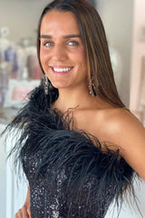 Farrah Sheath Sparkling Sequin Homecoming Dress with Feather Details