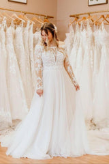 Off-the-Shoulder Long Sleeves Wedding Dress With Lace Appliques