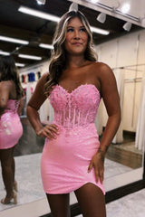 Bodycon Sparkly Sequin Strapless Homecoming Dress with Slit