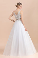 Boho V-Neck Lace Wedding Dress Tulle Appliques Sleeveless Bridal Gowns On Sale