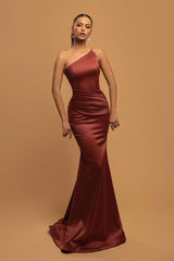 Burgundy One Shoulder Prom Dress Mermaid Long Online