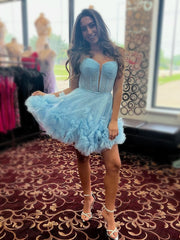 Yara A-Line V-Neck Short Tulle Homecoming Dress