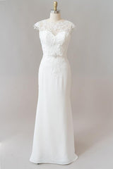 Cap Sleeve Illusion Lace Sheath Wedding Dress On Sale