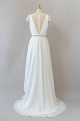 Cap Sleeve V-neck Lace Chiffon Sheath Wedding Dress Online