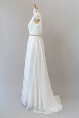 Cap Sleeve V-neck Lace Chiffon Sheath Wedding Dress Online