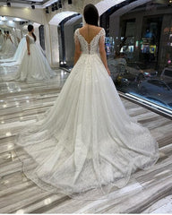 Cap Sleeves Ball Gown Wedding Dress Shinning WIth Appliques