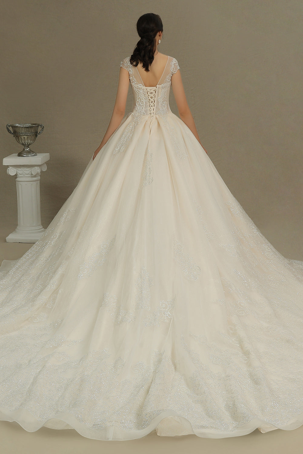 Cap Sleeves Lace Ball Gown Wedding Scoop Neck