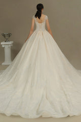 Cap Sleeves Lace Ball Gown Wedding Scoop Neck