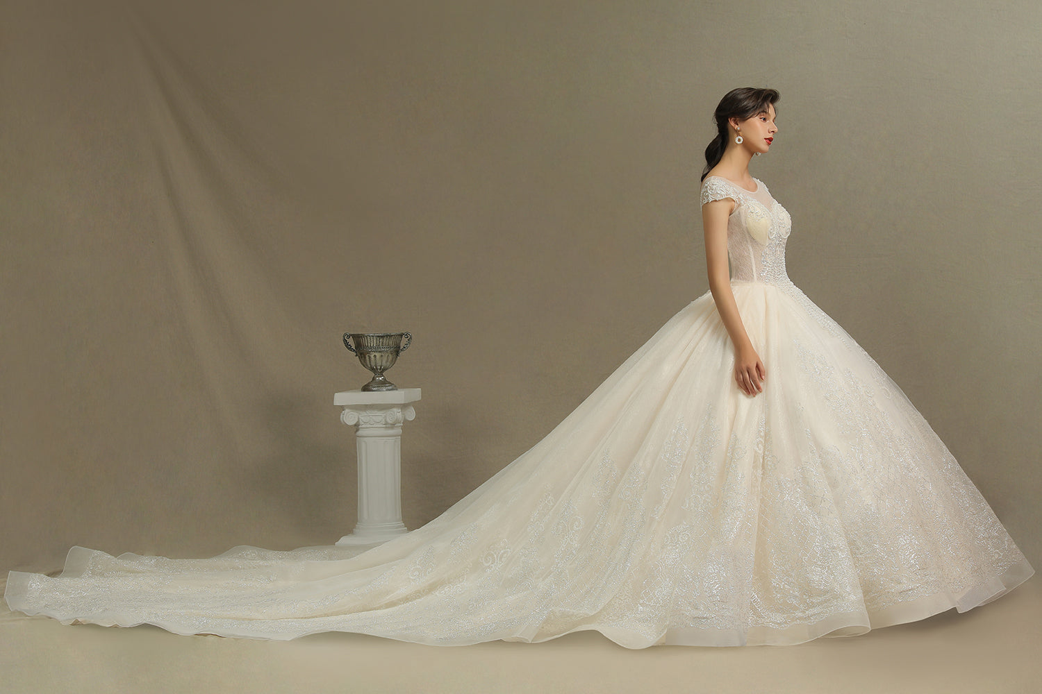 Cap Sleeves Lace Ball Gown Wedding Scoop Neck