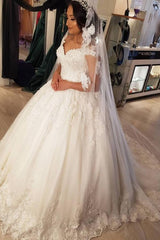 Cap Sleeves Lace Wedding Dress Ball Gown V-Neck