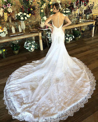 Cap Sleeves Lace Wedding Dress Mermaid With Appliques Online