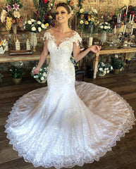 Cap Sleeves Lace Wedding Dress Mermaid With Appliques Online