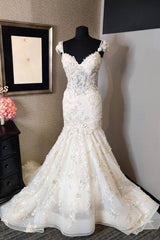 Cap Sleeves Mermaid Wedding Dress Lace Applqiues Online