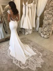 Cap Sleeves V-Neck Mermaid Wedding Dress Sleeveless With Lace