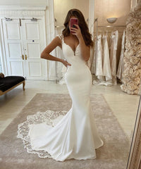 Cap Sleeves V-Neck Mermaid Wedding Dress Sleeveless With Lace