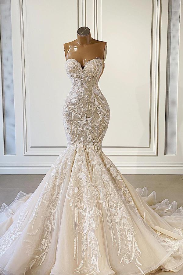 Champagne Sweetheart Wedding Dress Mermaid Lace Online