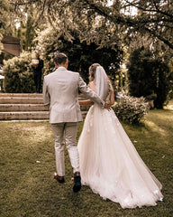 Champagne Tulle Wedding Dress Sleeveless Open Back