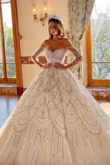 Charming Floor-Length Sweetheart Long Sleeves A-Line Lace Wedding Dress