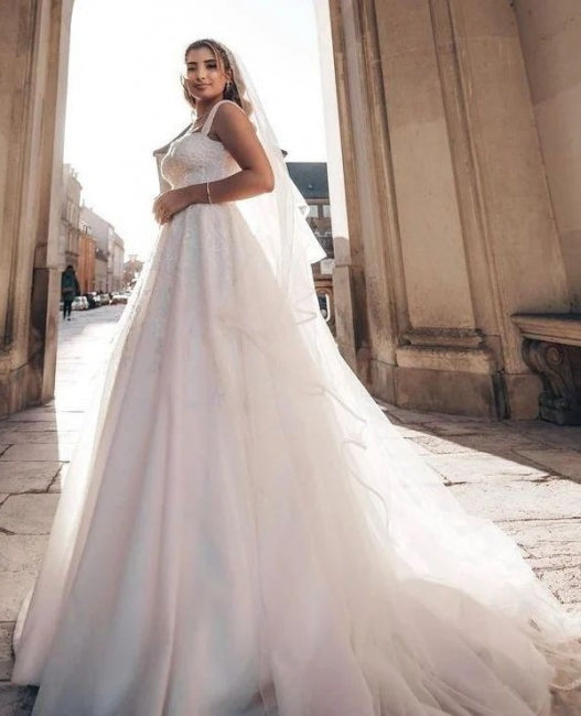 Charming Straps Off-the-Shoulder Floor-Length A-Line Bridal Dress