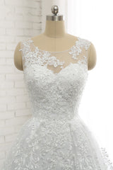 Chic A-Line Jewel Tulle Lace Wedding Dress Sleeveless Appliques Bridal Gowns with Beadings Online