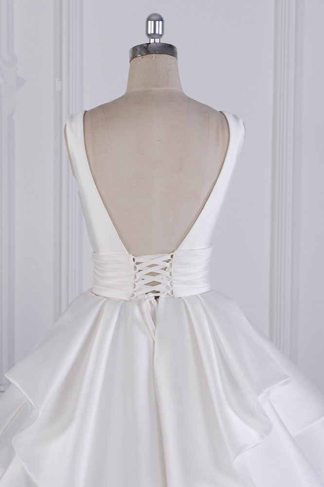 Chic Ball Gown Jewel Layers Tulle Wedding Dress White Sleeveless Ruffles Bridal Gowns Online